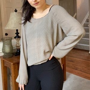 Max Studio - Tan Long-Sleeved Shirt w/ Black Flowers (Medium)